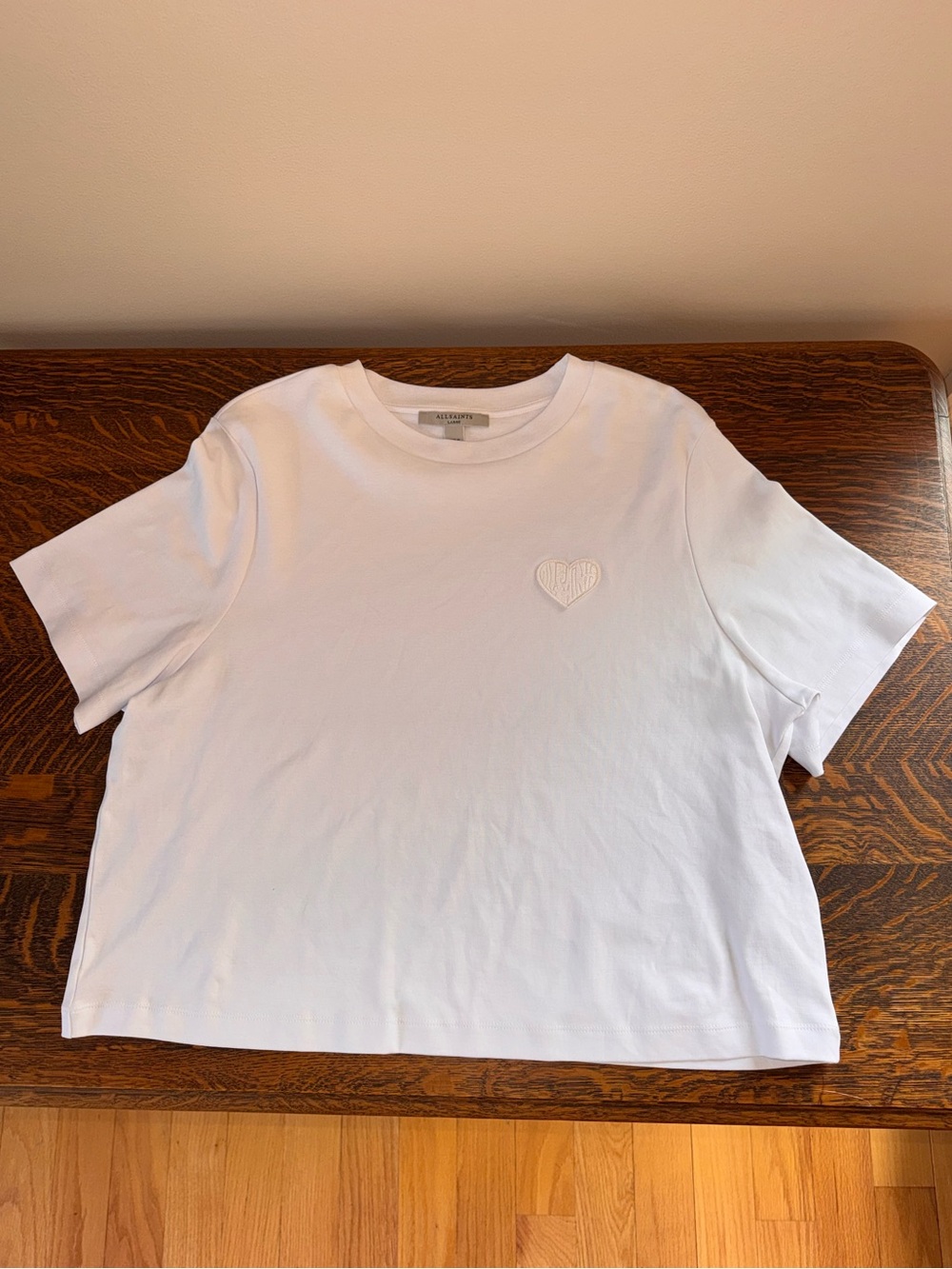 All Saints brand new white heart patch oversized top